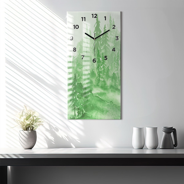 Reloj de cristal vertical Pintura de un bosque verde - espejomat.es