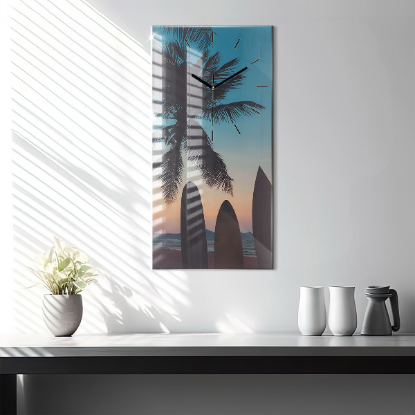 Reloj de cristal vertical Surf en la playa - espejomat.es