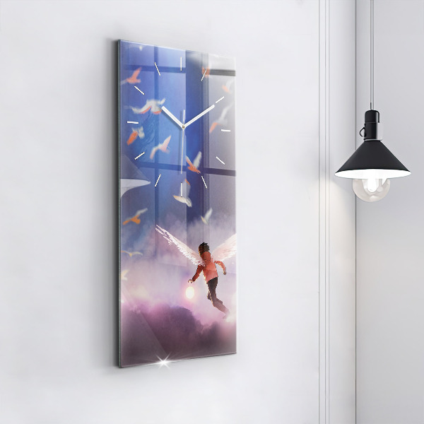 Reloj de vidrio vertical Niño con alas - espejomat.es