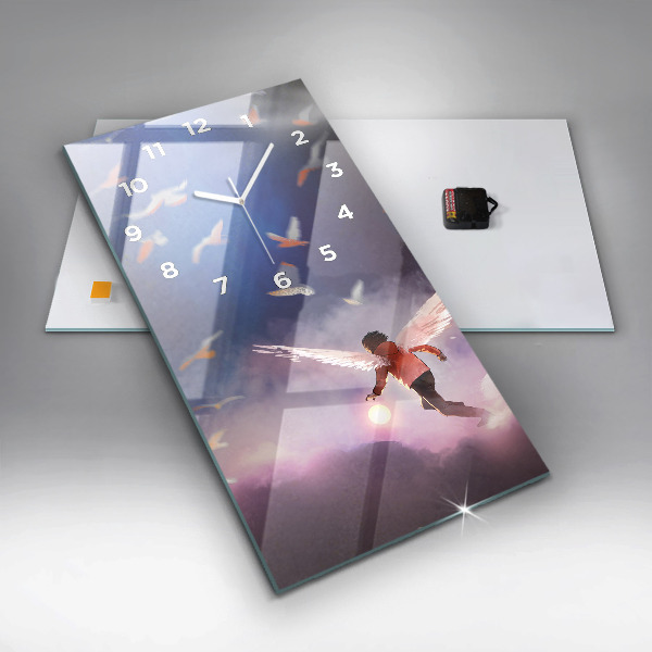 Reloj de vidrio vertical Niño con alas - espejomat.es