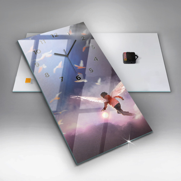 Reloj de vidrio vertical Niño con alas - espejomat.es