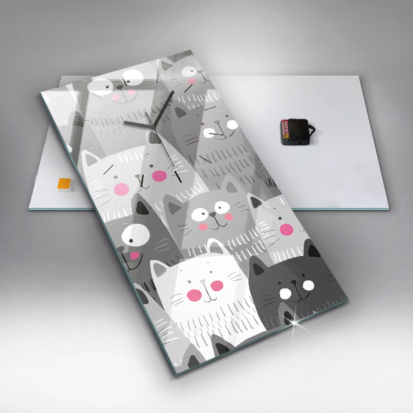 Reloj de cristal vertical Patrón con gatos - espejomat.es