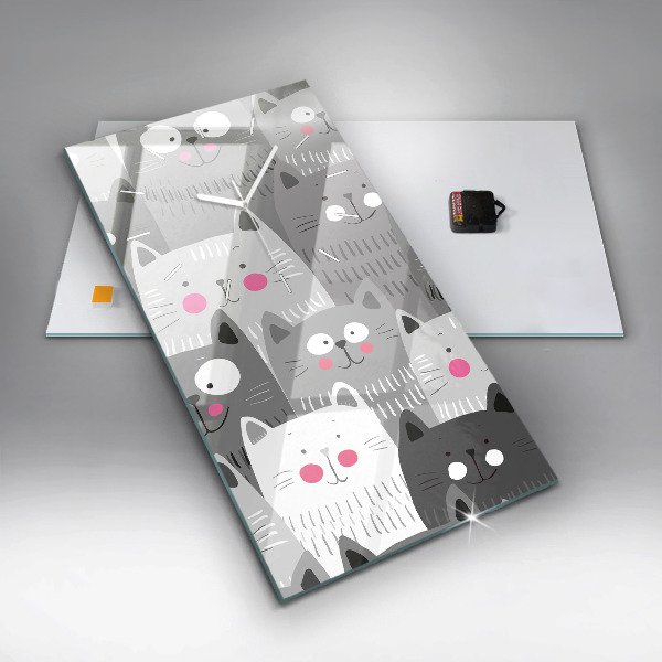 Reloj de cristal vertical Patrón con gatos - espejomat.es