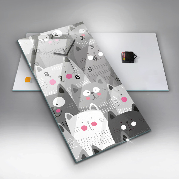 Reloj de cristal vertical Patrón con gatos - espejomat.es