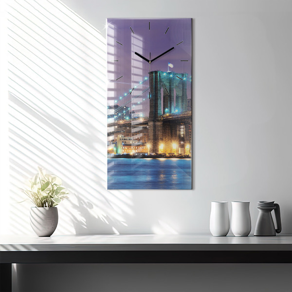 Reloj de vidrio vertical Puente de Brooklyn y East River - espejomat.es