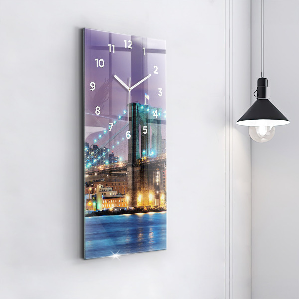 Reloj de vidrio vertical Puente de Brooklyn y East River - espejomat.es