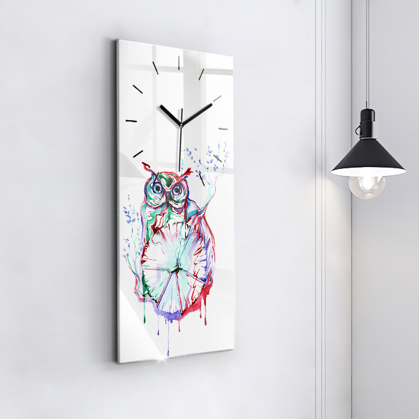 Reloj de cristal vertical Ilustración de un búho y un reloj - espejomat.es