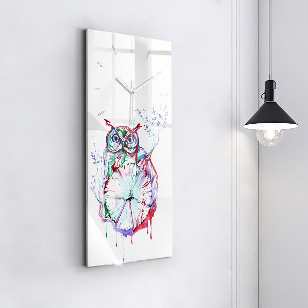 Reloj de cristal vertical Ilustración de un búho y un reloj - espejomat.es