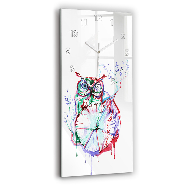 Reloj de cristal vertical Ilustración de un búho y un reloj - espejomat.es