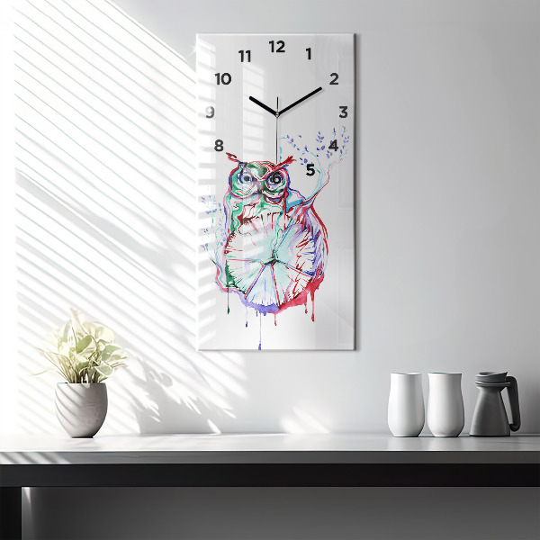 Reloj de cristal vertical Ilustración de un búho y un reloj - espejomat.es