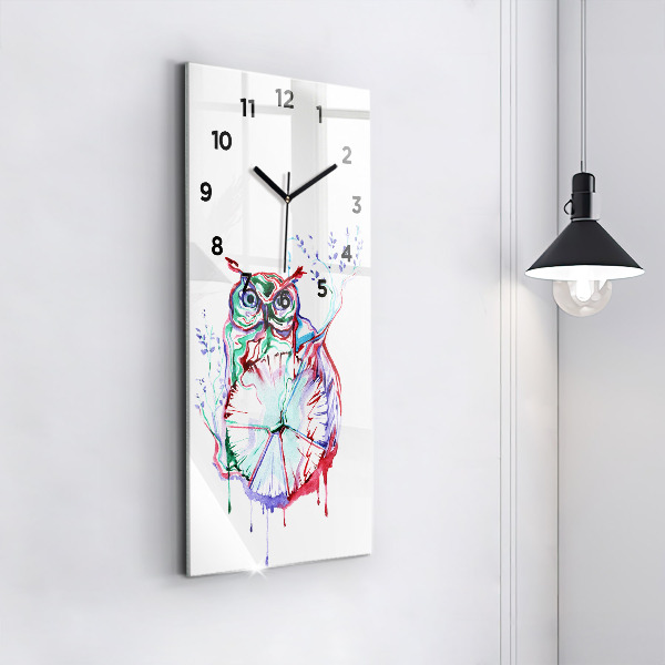 Reloj de cristal vertical Ilustración de un búho y un reloj - espejomat.es