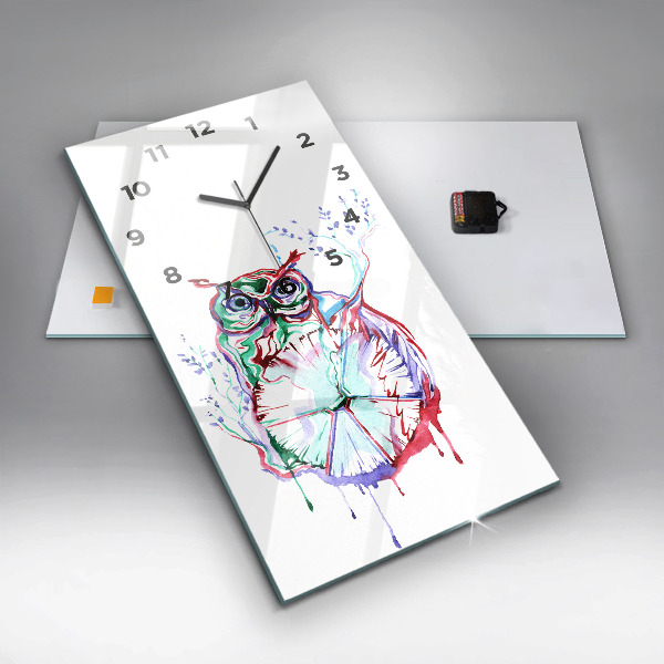 Reloj de cristal vertical Ilustración de un búho y un reloj - espejomat.es