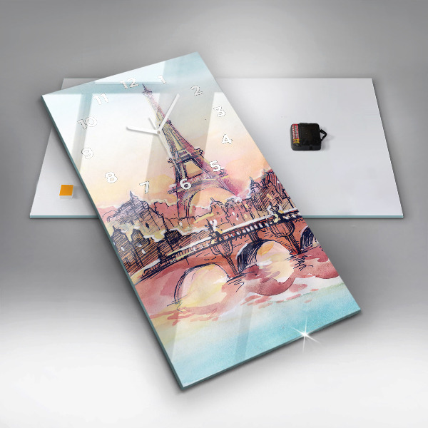 Reloj de cristal vertical Paisaje pintado de París - espejomat.es
