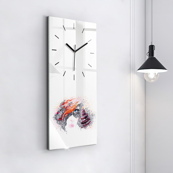 Reloj de vidrio vertical Dulce mujer con pastel - espejomat.es