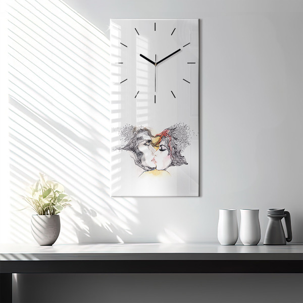 Reloj de vidrio vertical Dibujo de un beso de amor - espejomat.es