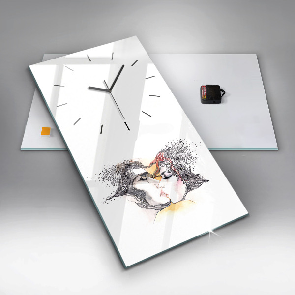Reloj de vidrio vertical Dibujo de un beso de amor - espejomat.es