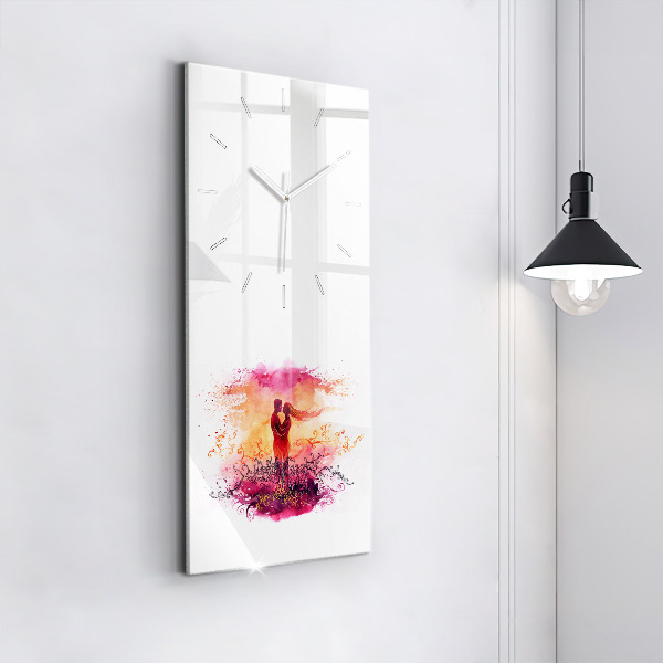 Reloj de cristal vertical Acuarela de una pareja enamorada - espejomat.es