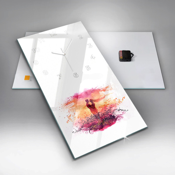 Reloj de cristal vertical Acuarela de una pareja enamorada - espejomat.es