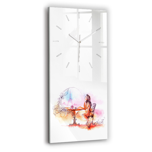 Reloj de cristal vertical Mujer bebiendo té - espejomat.es