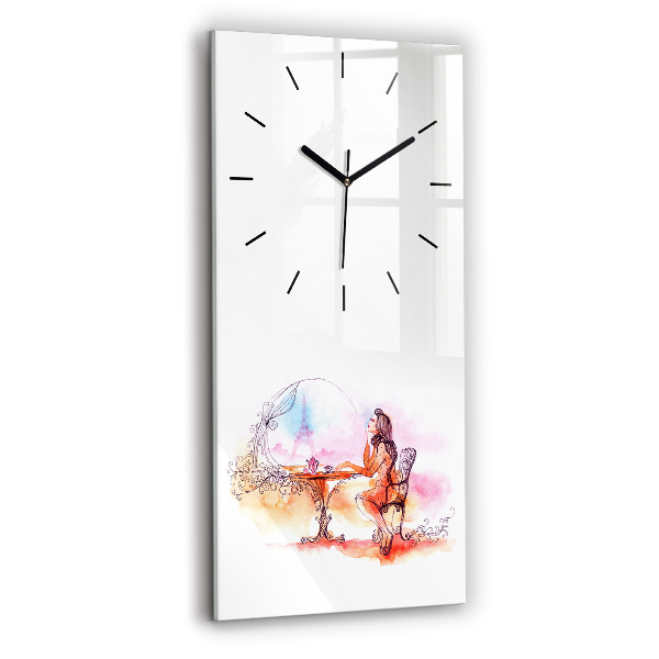 Reloj de cristal vertical Mujer bebiendo té - espejomat.es