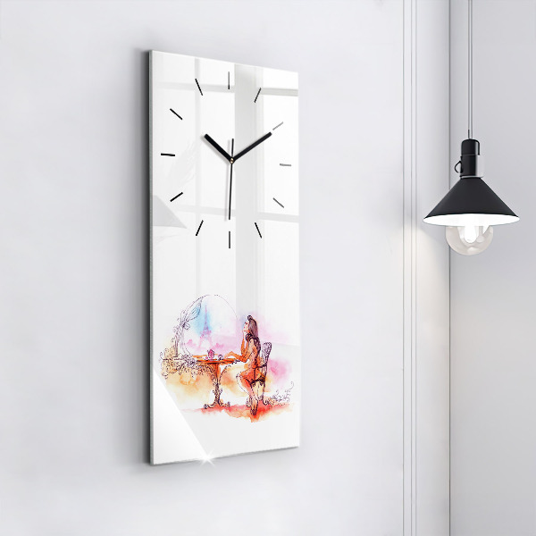 Reloj de cristal vertical Mujer bebiendo té - espejomat.es