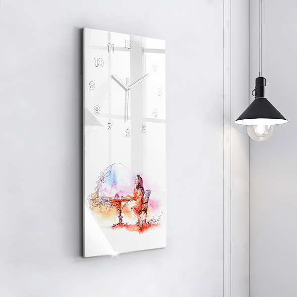 Reloj de cristal vertical Mujer bebiendo té - espejomat.es