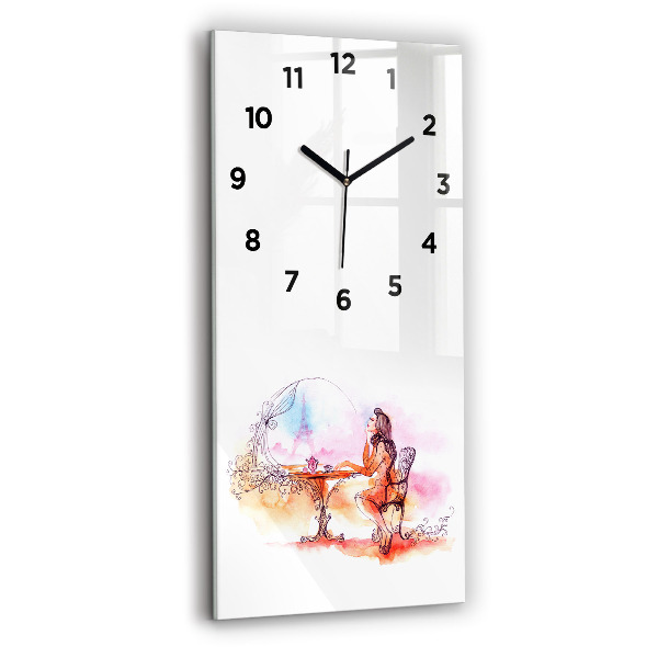 Reloj de cristal vertical Mujer bebiendo té - espejomat.es