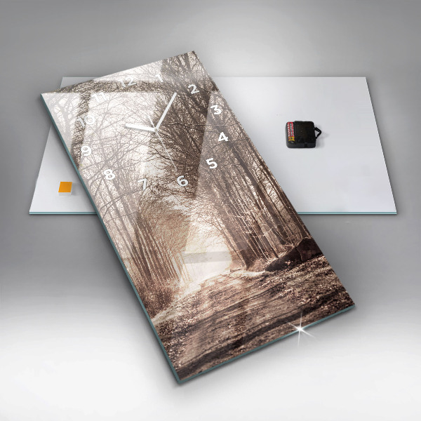 Reloj de cristal vertical Camino forestal en sepia - espejomat.es