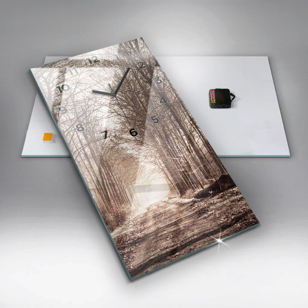 Reloj de cristal vertical Camino forestal en sepia - espejomat.es