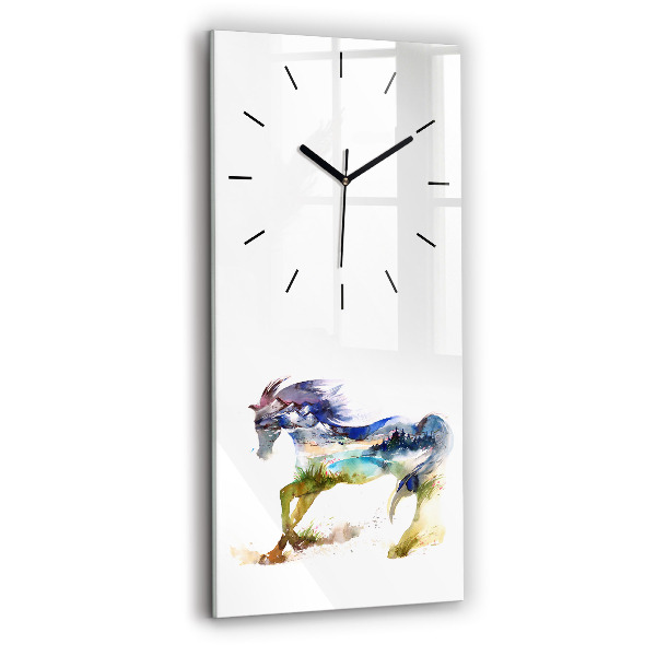 Reloj de vidrio vertical Montaña pintada y caballo - espejomat.es