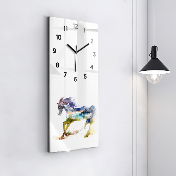 Reloj de vidrio vertical Montaña pintada y caballo - espejomat.es