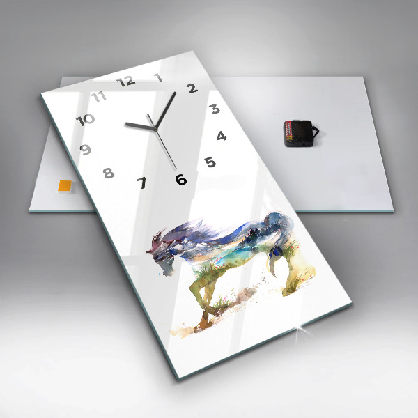Reloj de vidrio vertical Montaña pintada y caballo - espejomat.es