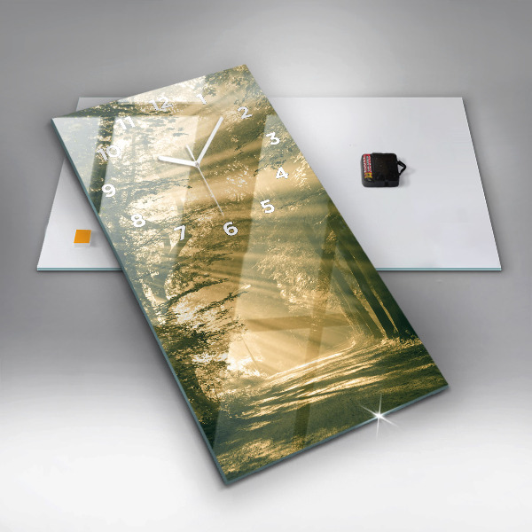 Reloj de vidrio vertical Bosque de rayos de sol - espejomat.es