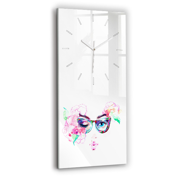 Reloj de vidrio vertical Rostros de mujer con gafas - espejomat.es