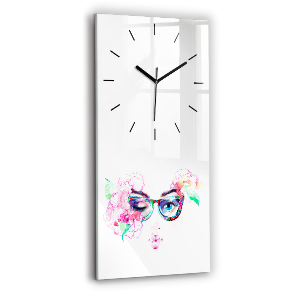 Reloj de vidrio vertical Rostros de mujer con gafas - espejomat.es