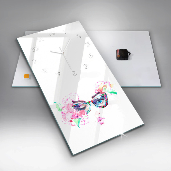 Reloj de vidrio vertical Rostros de mujer con gafas - espejomat.es