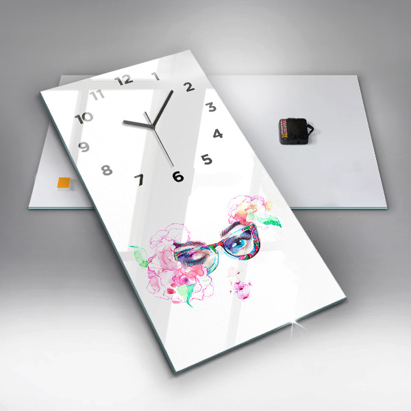 Reloj de vidrio vertical Rostros de mujer con gafas - espejomat.es