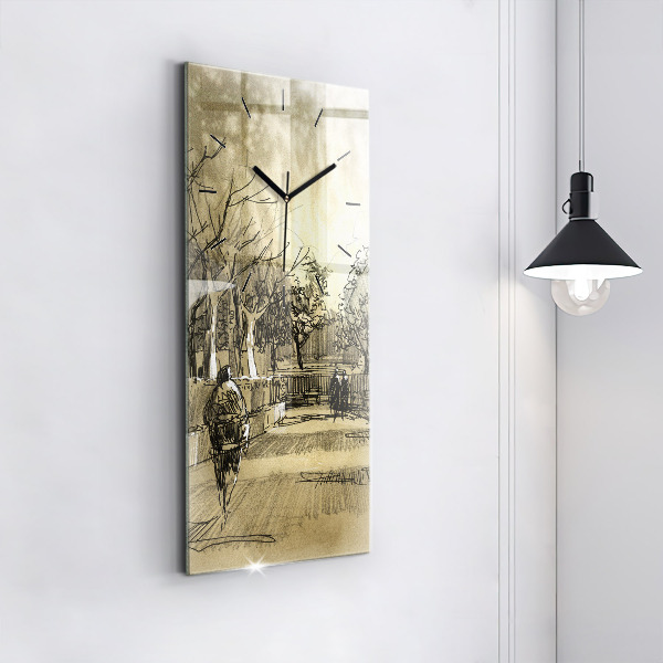 Reloj vertical Parque y árboles en sepia - espejomat.es