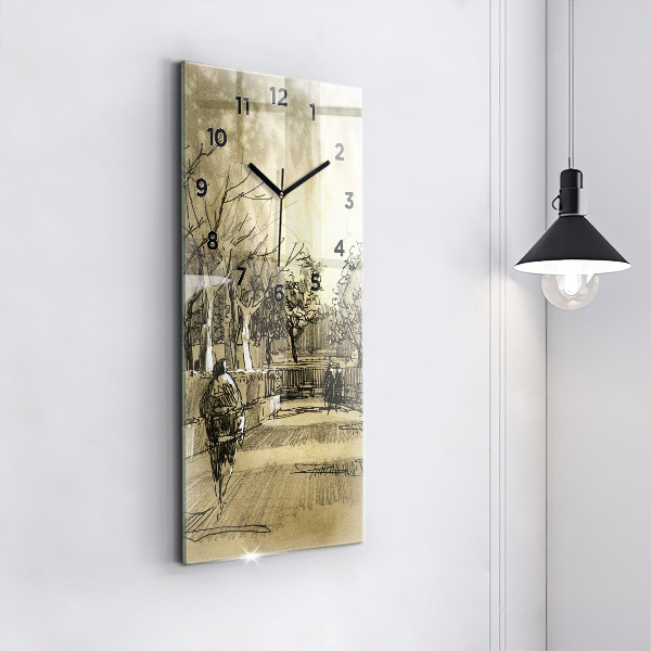 Reloj vertical Parque y árboles en sepia - espejomat.es