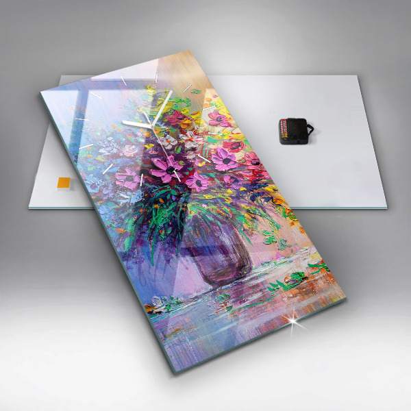 Reloj de cristal vertical Flores en un jarrón - espejomat.es