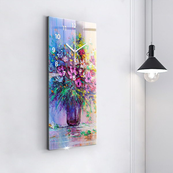 Reloj de cristal vertical Flores en un jarrón - espejomat.es