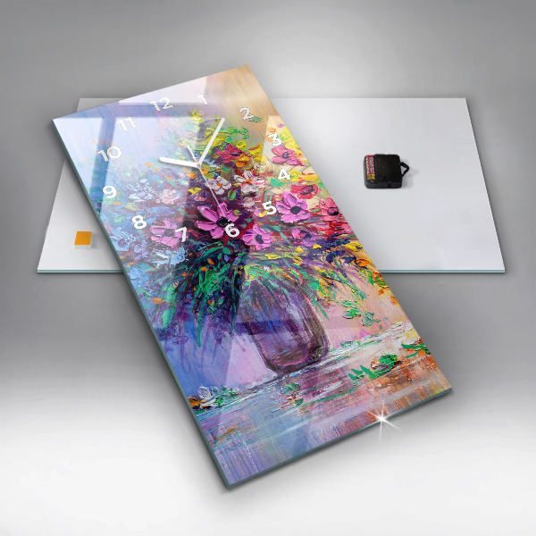 Reloj de cristal vertical Flores en un jarrón - espejomat.es