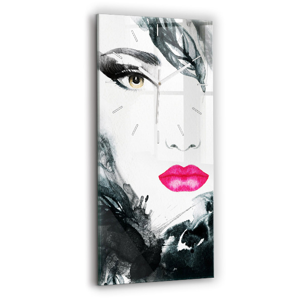 Reloj de cristal vertical Retrato de mujer con labios rojos - espejomat.es