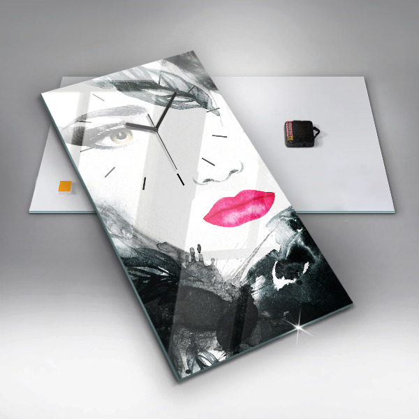 Reloj de cristal vertical Retrato de mujer con labios rojos - espejomat.es