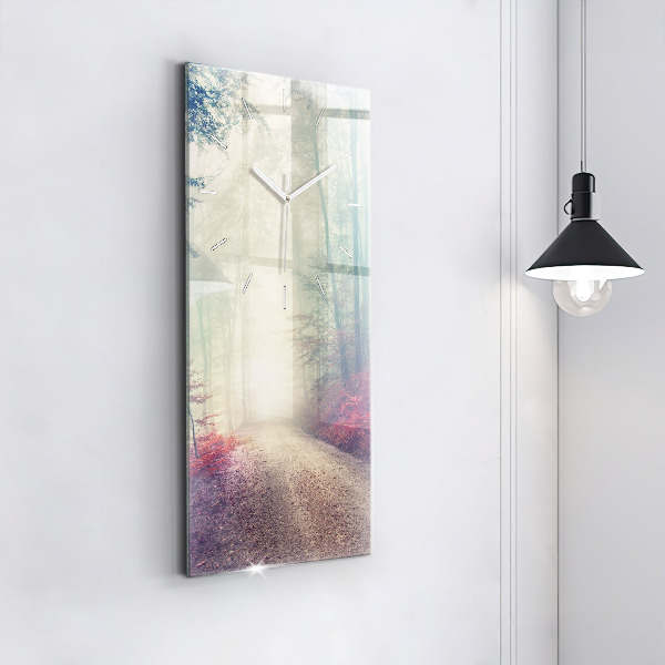 Reloj vertical Carretera otoñal Bosque Niebla - espejomat.es