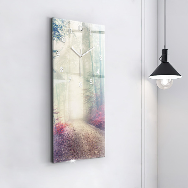 Reloj vertical Carretera otoñal Bosque Niebla - espejomat.es