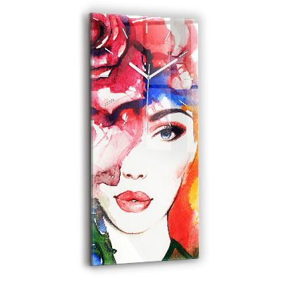 Reloj de cristal vertical Retrato colorido de una mujer - espejomat.es