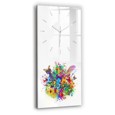Reloj de vidrio vertical Armonía floral con mariposas - espejomat.es