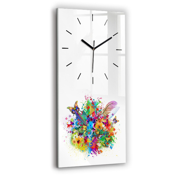 Reloj de vidrio vertical Armonía floral con mariposas - espejomat.es