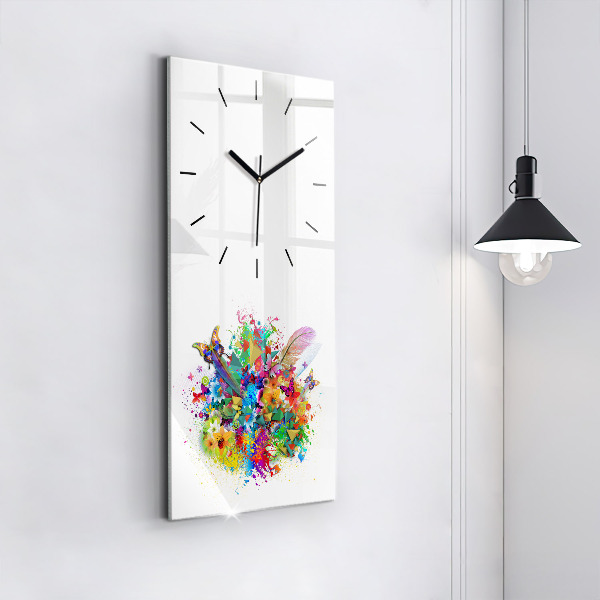 Reloj de vidrio vertical Armonía floral con mariposas - espejomat.es